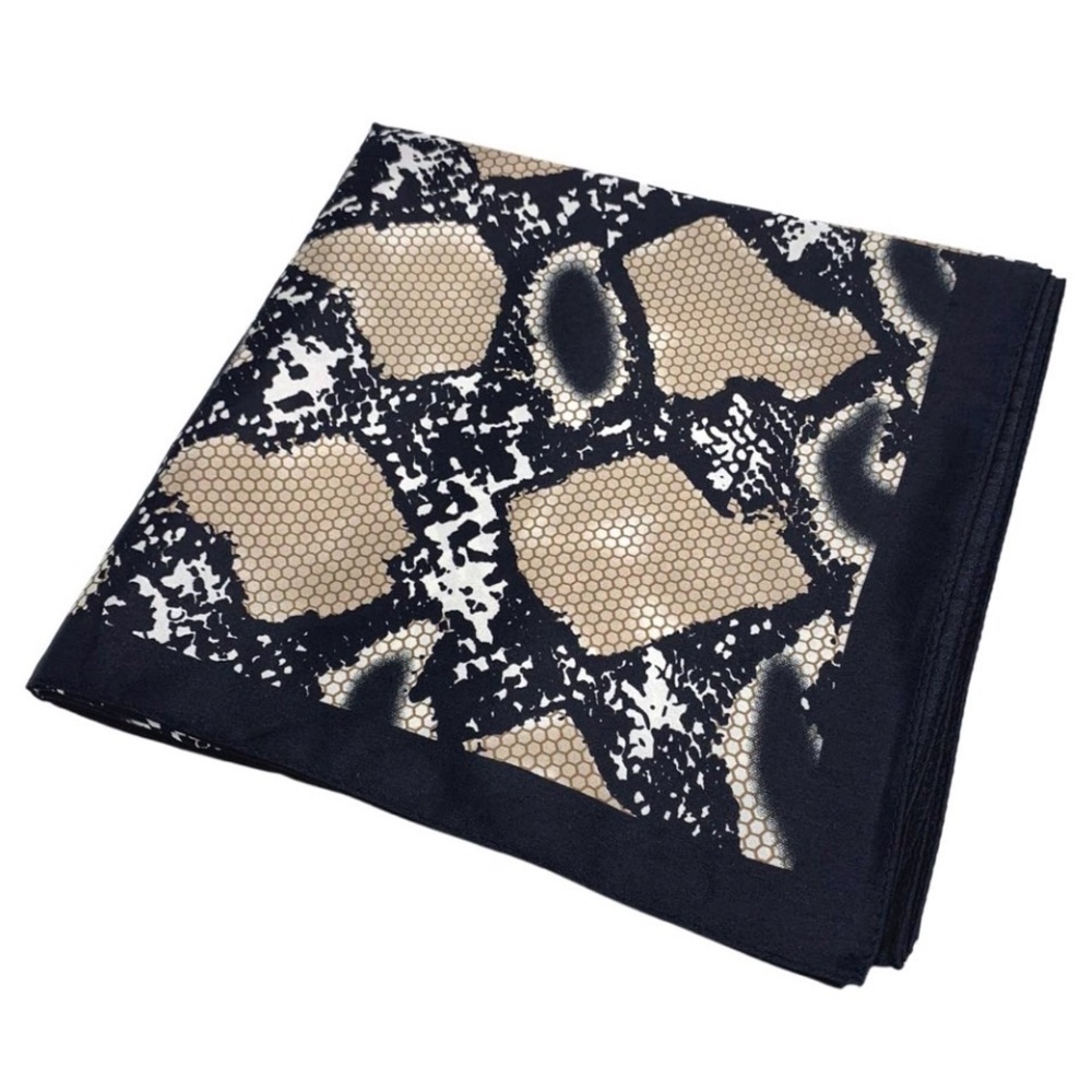 Snakeskin Print‎ Square Scarf Silk-Like Feel Black & Neutral 35X35